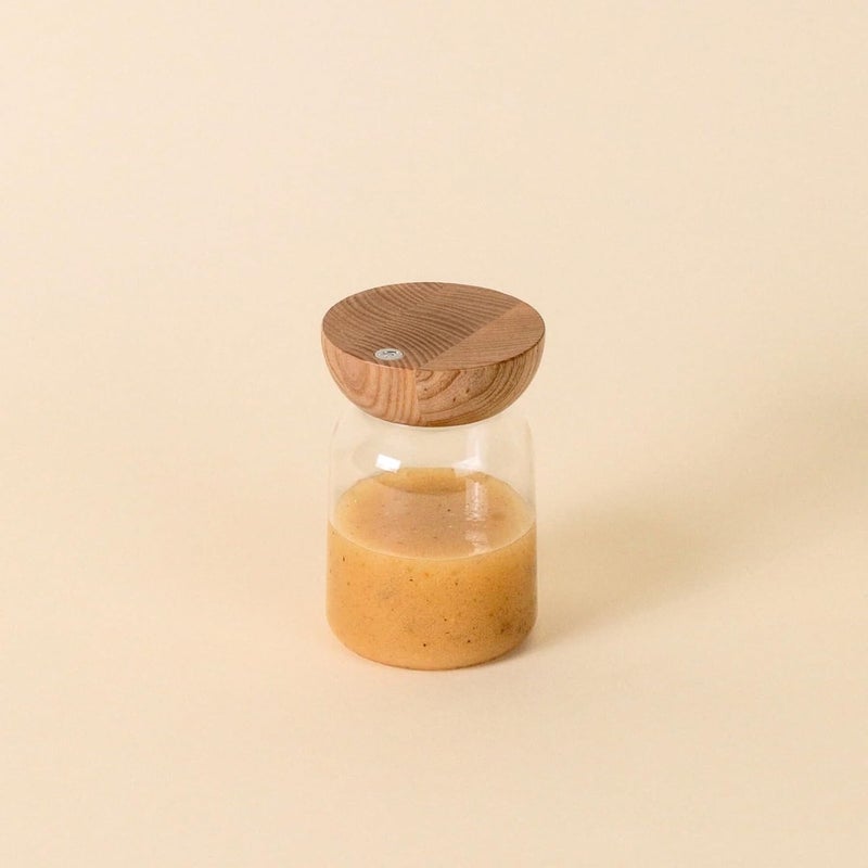 Holcomb Studio Totter Salad Dressing Shaker | Handblown Glass Mixer Ash Wood Lid & Silicone Gasket Leak-Free Emulsifying | Prep, Store & Serve Dressings Modern Minimalist Dinner Table Hostess Gift - Image 4